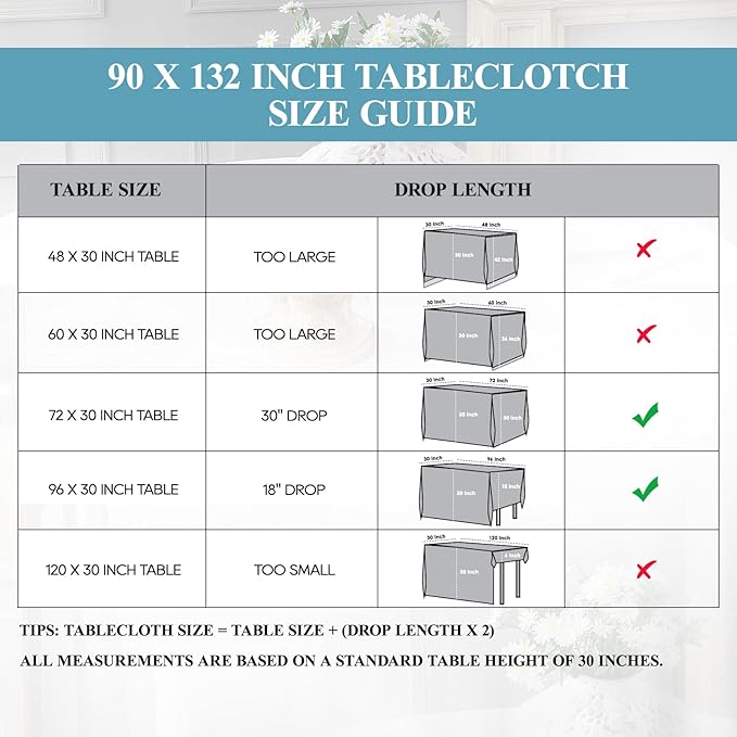 VidaFete Tablecloth 2 Pack 90 * 132inch Rectangle Table Cloth Polyester, Stain Wrinkle Resistant Polyester Dining Table Cover for Kitchen Dining Party Wedding Rectangular Buffet Decoration (Ivory)
