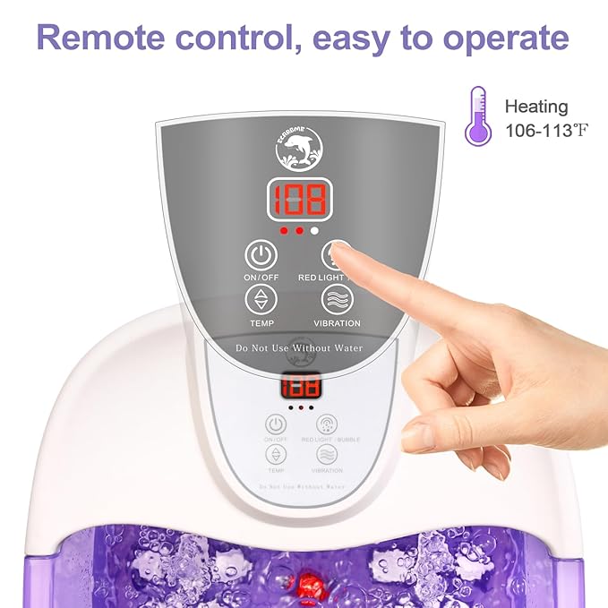 Foot Spa Bath Massager with Heat [2025 Upgraded], Vibration, Temperature Control, Jets, Bubbles and Epsom Salt, Foot Bath Soak Tub with 22 Massage Rollers, Feet Soaking Tub for Relaxation, Purple