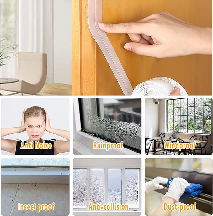 28.9 Ft Weather Stripping Door Seal Strip Tape,Silicone Door Draft Stopper,Self Adhesive Shower Door Bottom Seal, Door Insulation Strip for Door Frame Windows and Glass Gaps (Transparent, 25mm)
