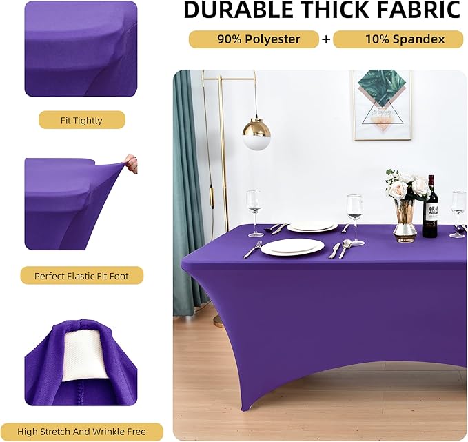 ZarzaaSik 2-Pack 8ft Spandex Table Covers for Rectangle Folding Tables - Washable Elastic Tablecloth - Ultimate Fitted Table Protector for Birthday Parties, Trade Shows, Banquet