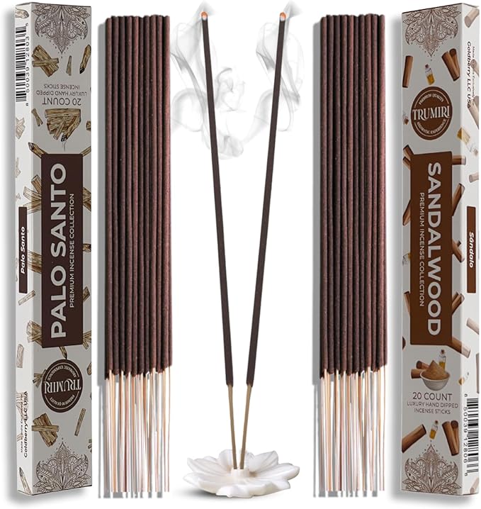 Trumiri Incense Sticks - Combo Pack of 40 Insence-Sticks - 20 Palo Santo + 20 Sandalwood - Insenses - Insents - Incents - Inscense - Incence - Incienso - All Natural Incense Sticks