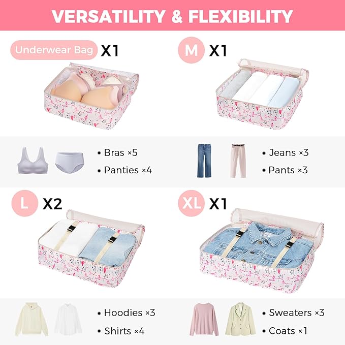 BAGAIL 8 Set Packing Cubes Luggage Packing Organizer Bags for Travel Accessories - Pink Flamingo
