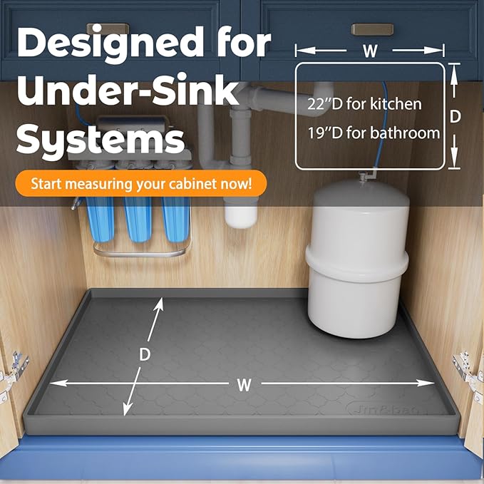 Jin&Bao Waterproof Under Sink Mat 28" x 22", Thick Silicone Mat Cabinet Protector for Kitchen and Bathroom, Shelf Liner, Home Organizer and Storage, Multipurpose Tray for Gadgets and Essentials