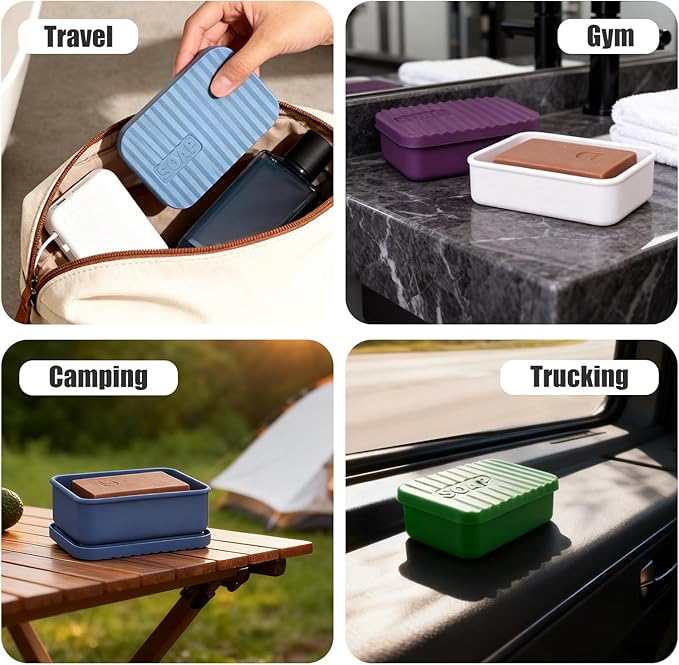 Extra Large Enhanced Leak Proof Shampoo and Conditioner Bar Travel Case with Draining Layer, Keep Soap Dry – for Extended Trips, Camping, Outdoor Adventures, or Truck Drivers (Deep Green)