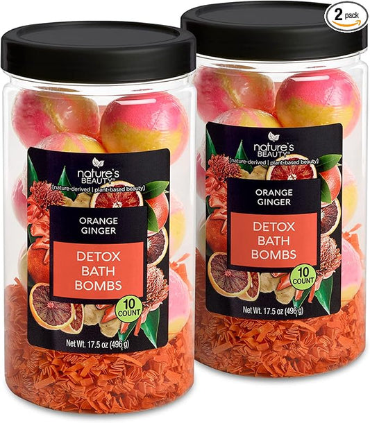 Nature's Beauty Orange Ginger Detox Bath Bomb Gift Set Multi-Pack - Luxury Fizzy Spa Bomb w/Citrus + Woodsy Patchouli Scent Made with Coconut Oil & Witch Hazel, 17.5 oz | 10 ct ea (2 Pack)