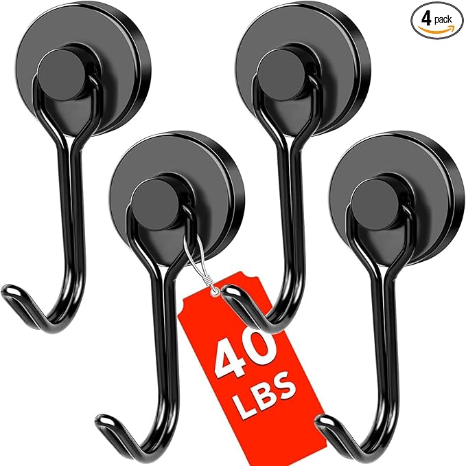 DIYMAG Black Magnetic Hooks, 40LBS Strong Magnetics Heavy Duty 2026 Cruise Cabin Ship Essentials Magnet Hook with Metal Hanger for Hanging Refrigerator Home Kitchen Office, 4Pack