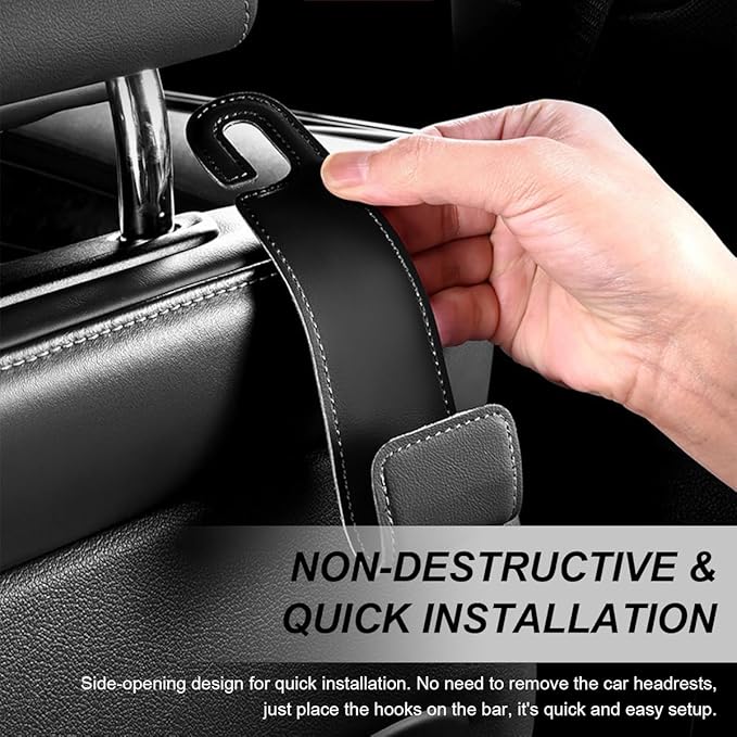 2 PCS Car Seat Headrest Hooks, Microfiber Leather Hanger Holder Hook for Hanging Purse and Bag, Universal Vehicle Back Seat Organizer Hook for Grocery Bag Handbag Coat (Brown)