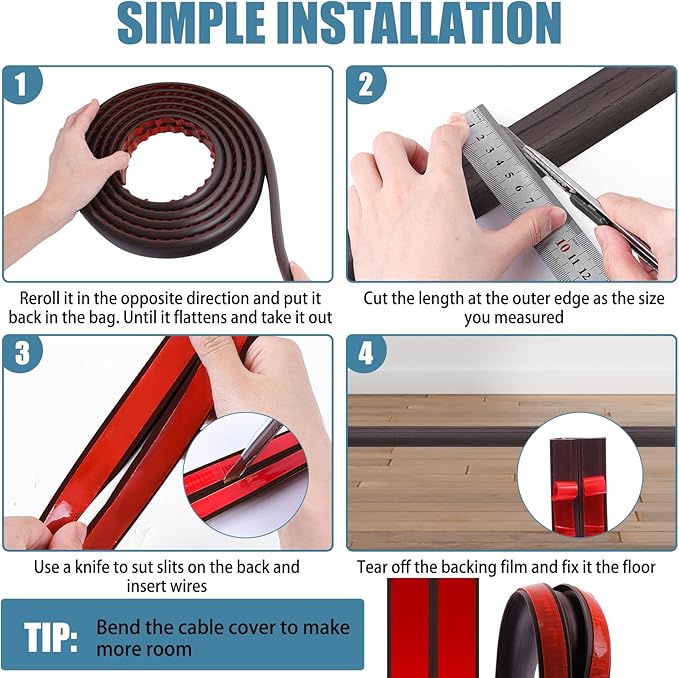 Floor Cord Covers for Wires 10FT Cable Hider Wire Cover Self Adhesive Cord Hider Floor for Offices, Homes, Workshops, Warehouses Cable Cavity 0.39" W x 0.27" H