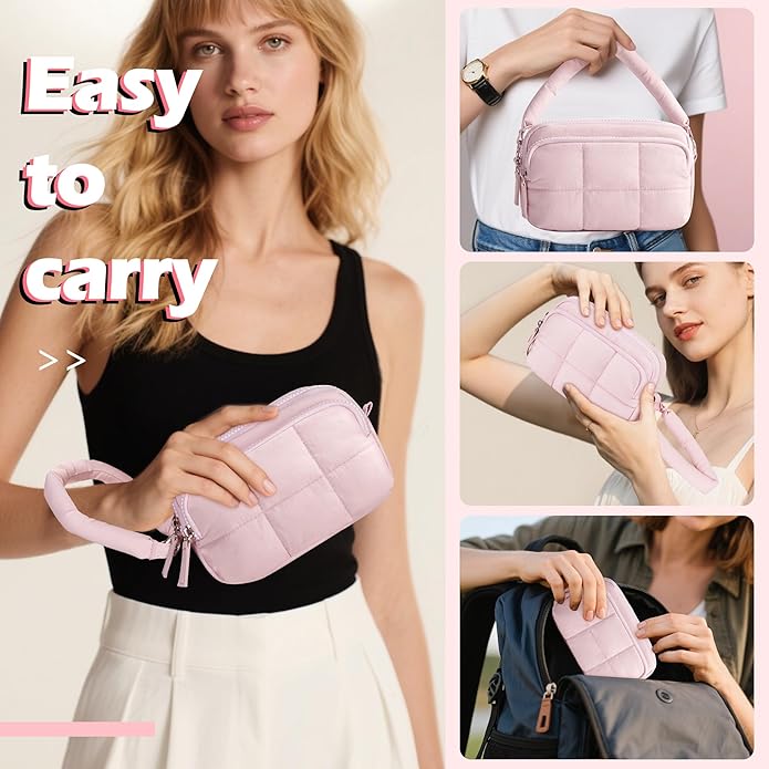 Wristlet Wallets for Women, Small Puffy Wristlet Purses with Zipper, Travel Credit Card Holder Phone Organizer Bag