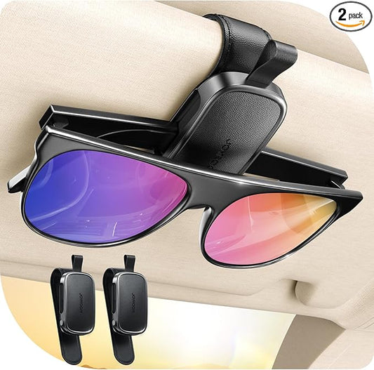 JOYROOM Sunglass Holder for Car Visor, Boyfriend Gifts & Car Organizer Magnetic Sunglasses Clip, 2 Pack (Black)