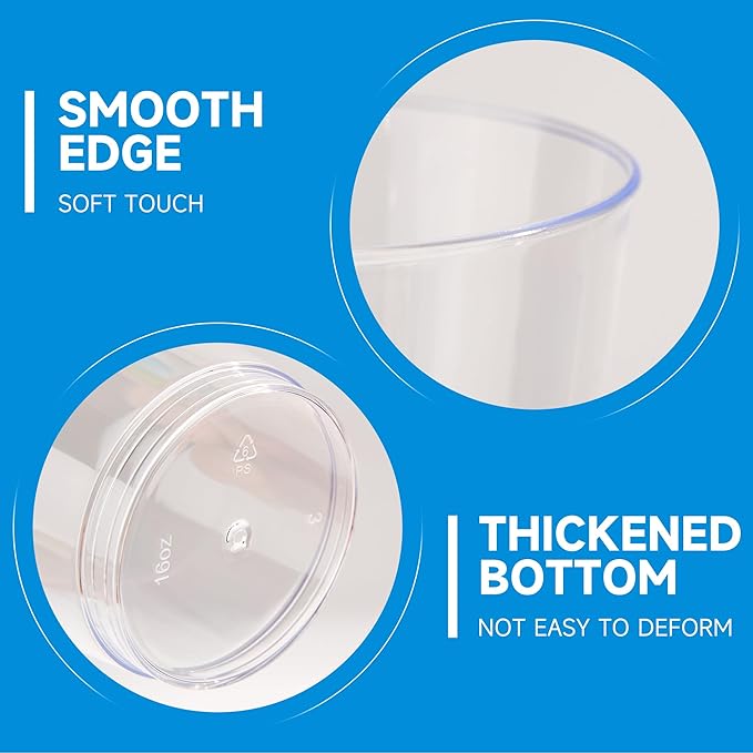 RACETOP 16 oz 100 Pack Disposable Plastic Cups, Disposable Clear Plastic Cups for Parties, Weddings, Gatherings, and Festival Events