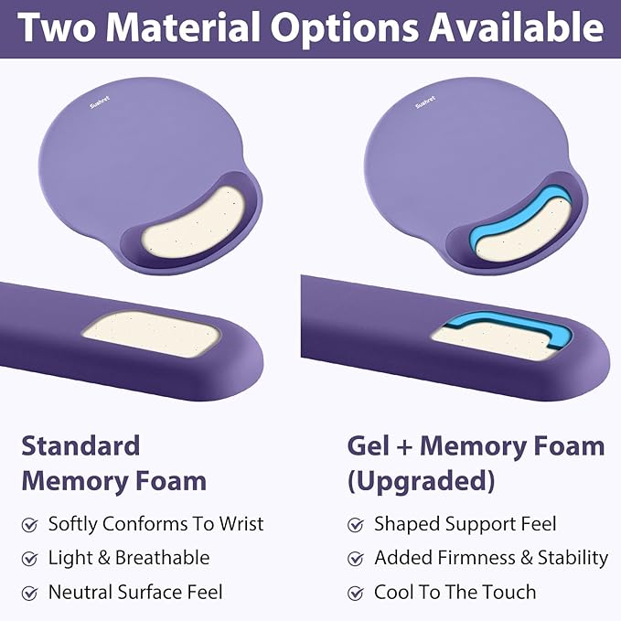Mouse Pad and Keyboard Wrist Rest, 3-in-1 Gel Memory Foam Ergonomic Mouse Pad with Wrist Rest Set, Gaming Mousepad Arm Cushion Support for Computer Office Desk Accessories Cute Setup, Purple