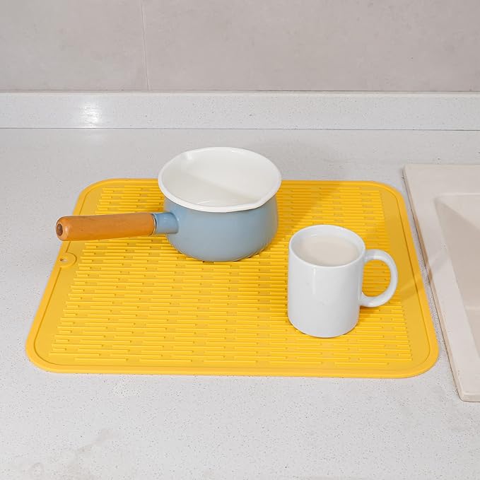 MicoYang Silicone Dish Drying Mat for Multiple Usage,Easy clean,Eco-friendly,Heat-resistant Silicone Mat for Kitchen Counter or Sink,Refrigerator or Drawer Liner Yellow 2XL 24 inches x 18 inches