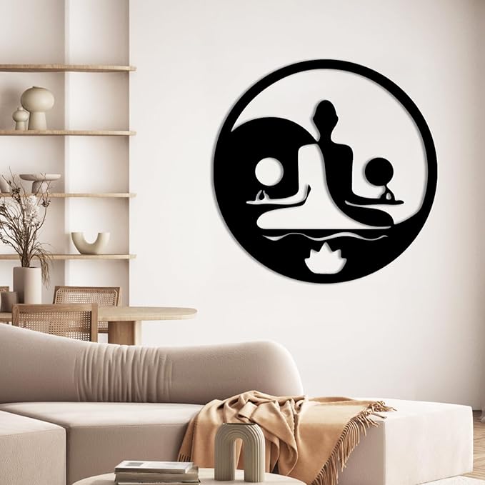 Metal Wall Decor-Metal Buddha Wall Decor, Metal Zen Wall Art, Yin Yang Wall Art, Buddha Wall Art, Meditation Wall Decor, Spiritual Wall Decor, Zen Wall Art, Yoga Room Wall Decor (White, 35x35in|90x90cm)