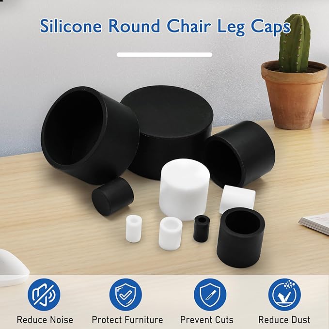 BOPOREAE 10 Pcs 1" (25 mm) Round Chair Leg Tips Caps, Silicone Rubber Furniture Leg Floor Protectors, Reduce Noise Folding Metal Chair Leg Cap Replacement for Bar Stool Leg Patio Indoor, White