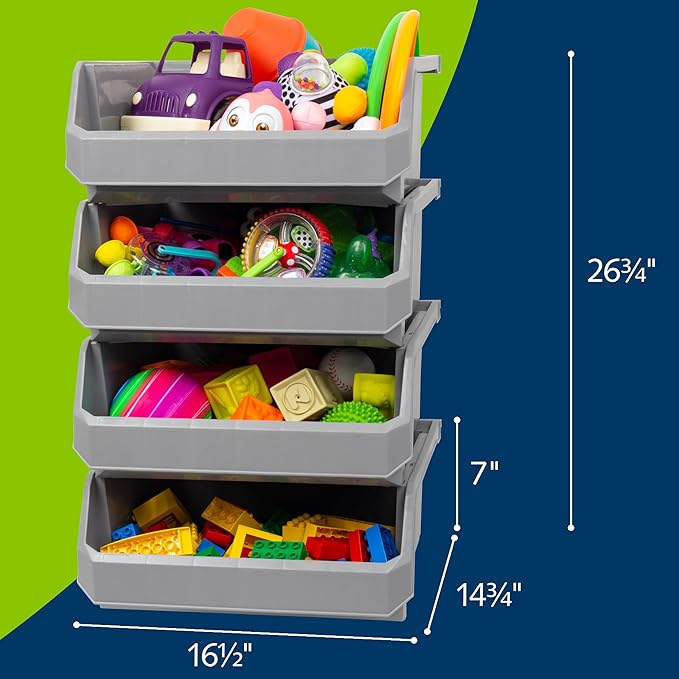 ReadySpace Plastic Containers for Organizing and Storage Bins for Closet, Kitchen, Office, Garage or Pantry Organization, Stackable Bins, Extra Large (14.8" x 16.5" x 7"), 4-Pack, Blue