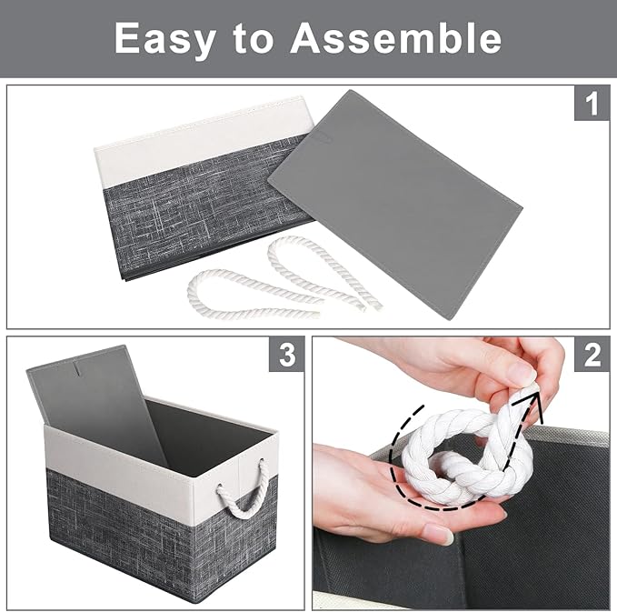 Fab totes Storage Bins [6-Pack], Foldable Storage Baskets for Organizing Toys, Books, Shelves, Closet, Large Storage Box with Rope Handles, Sturdy Organizer Bins, White & Black