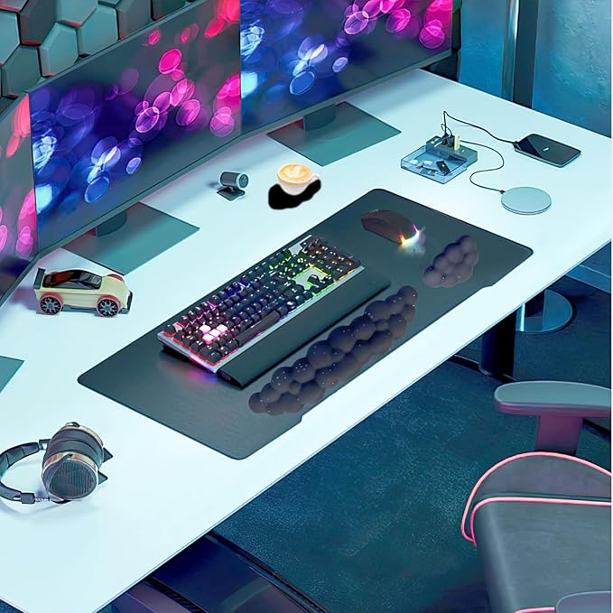 Cloud Wrist Rest Set for Keyboard and Mouse, Includes Cute Coaster, for Computers and Laptops (Black Star Set)