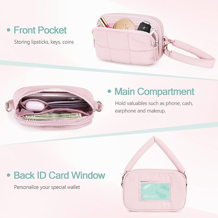 Wristlet Wallets for Women, Small Puffy Wristlet Purses with Zipper, Travel Credit Card Holder Phone Organizer Bag