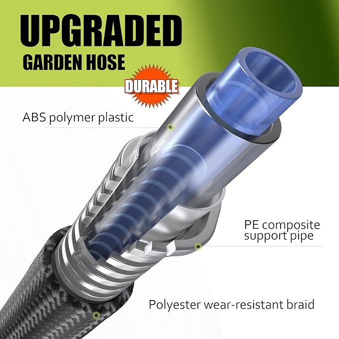 Relxitl Garden Hose, Flexible Water Hose, Ultra Lightweight Non-Expanding hose with 10 Function Sprayer, Leak proof, Pressure Resistant for Yard, Outdoor (Green, 50FT)