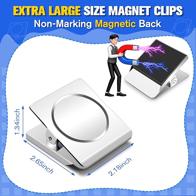 Grtard Strong Magnetic Clips, 2.2 Inch Extra Large Magnetic Clips Heavy Duty, 4Pack Magnet Clip for Fridge, Clip Magnets for Refrigerator, Whiteboard, Classroom, Kitchen, Office Organizer