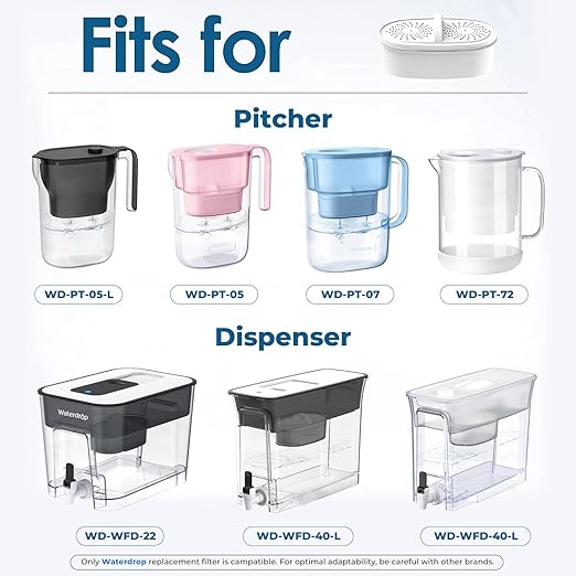 [Original] Waterdrop PF-01A Water Filter Replacement for Waterdrop Pitcher and Dispenser Filtration System, NSF Certified, Reduces Lead, PFAS, PFOA/PFOS, Chlorine, Last Up to 3 Months, 2 Pack