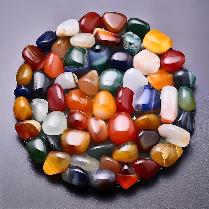 Polished Colorful Agate Crystal Stone Set - 72 Pcs, 0.5" 10 oz Handpicked Natural Tumbled Gemstones Rocks Quartz, Pebbles for Reiki, Chakra, Healing, Home Decor