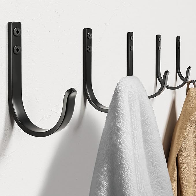 20-Pack Wall Hooks for Hanging Towel/Coat - 22LB Screw in Metal Hanger Wall Mount, for Outdoor, Closet, Door, Bathrooms, for Backpack, Robe, Black