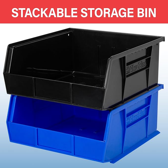 Akro-Mils 30235 AkroBins Plastic Storage Bins, Space-Saving Stackable Bins for Garage, Pantry, Craft Organization, 11" x 11" x 5", Blue, 6-Pack