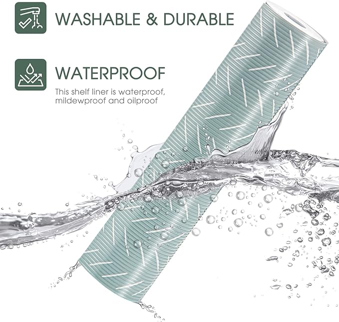 Glotoch Premium Non-Slip Shelf Liner, Non-Adhesive Drawer Liner, Waterproof Shelf Liners for Kitchen Cabinets, Drawers, Fridge, Wire Shelving, Pantry - 17.5" x 360", Heavy Duty, Green Herringbone