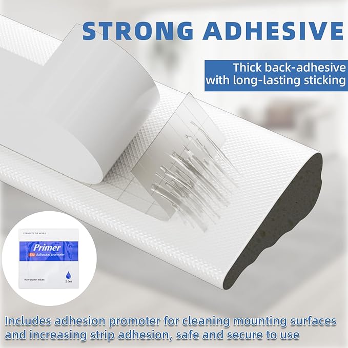 118”Wedge Weather Stripping Door Seal Strip for Door Frame,Self-Adhesive Window Insulation for Winter,Dark Foam Gap Filler for Light Noise Blocker,Front Exterior Door Side Draft Stopper,White