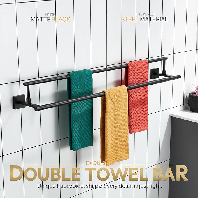KOKOSIRI Bathroom Towel Bars 36-Inch Double Towel Rails Matte Black Towel Holder Overlength for Kitchen Toilet Stainless Steel B5009BK-L36