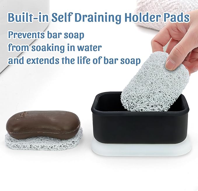 OZNER Leak Proof Travel Soap Container (Black) - Silicone Soap Case with Drainage Pad, Compact Shatterproof Dish for Travel, Camping, Gym, Dorm, Bathroom Organizer