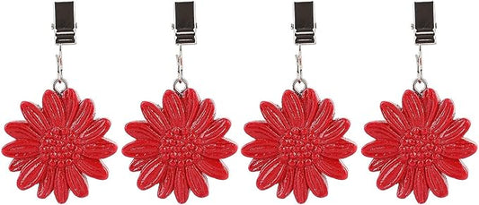 TwoFish Home Set of 4 Red Sunflower Resin Table Cover Tablecloth Weights Clips Handicraft Tablecloth Clamps Pack of 4
