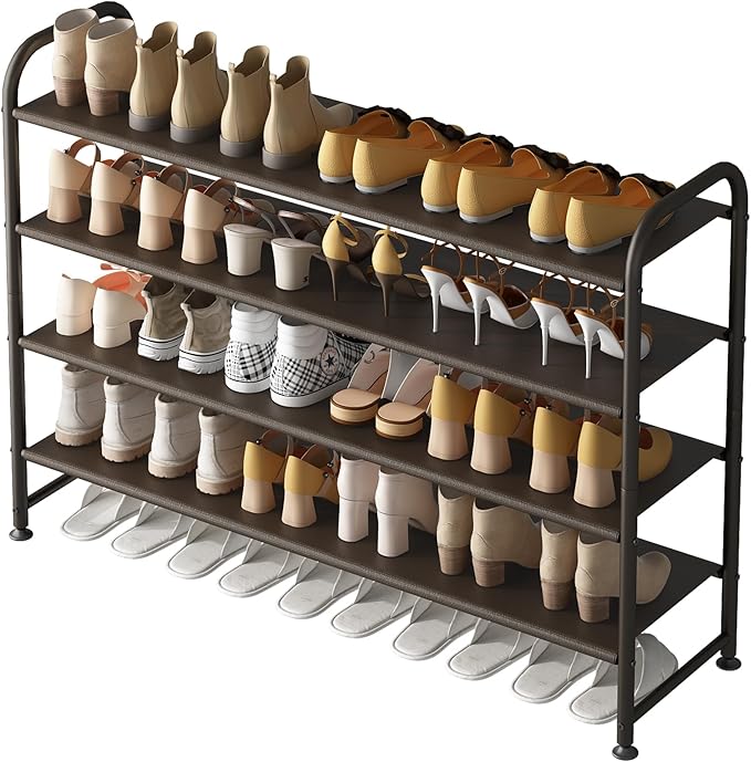 Shoe Rack 4-Tier Long Storage Organizer, Wide Metal Shoe Shelf for Closet, Entryway, Brown