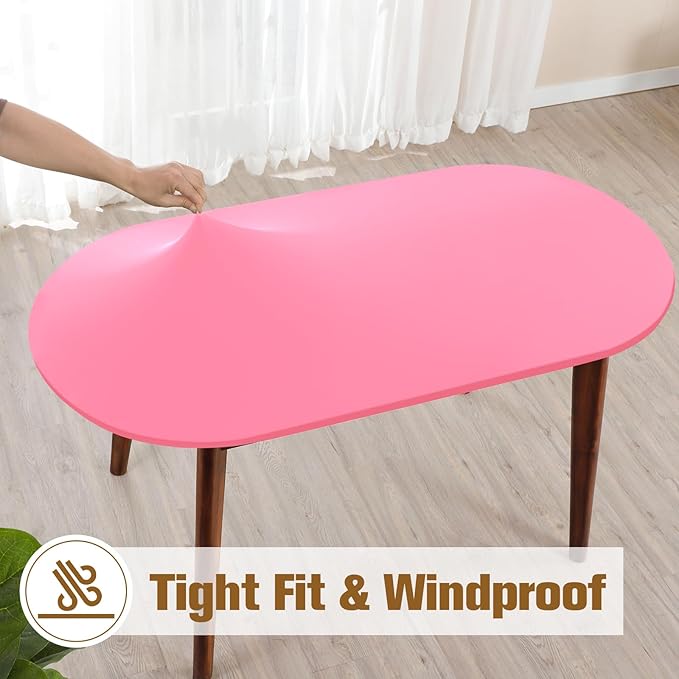 Fitted Oval Tablecloth 48 x 68 Inch Elastic Table Cloth, Stretch Spandex Table Cover Pink Washable Polyester Top Cap Cover for Dining Picnic Camping Indoor and Outdoor