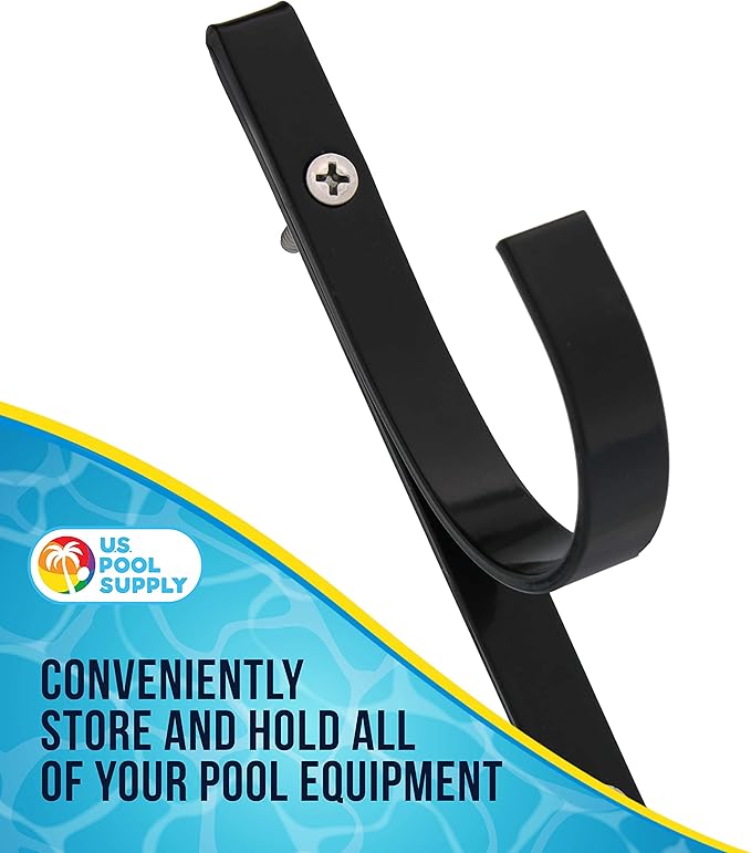 U.S. Pool Supply Pool Pole Hanger - 2 Black Aluminum Pool Hooks for Poles - Equipment Fence Hook for Nets, Skimmers, Leaf Rakes, Vacuums, Vacuum Hoses, Telescopic, Attach Accessories, Holder Organizer