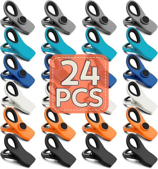 FINDMAG 24 Pack Chip Clips with Magnets – Multicolor Plastic Bag Clips for Food Storage, Edge Clamp, Snack Bags, and Refrigerator Organization (Classic Essentials)