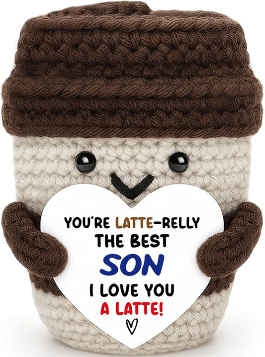 Agantree art Son Gifts from Mom Dad Birthday Gifts Fathers Day for Son Boys Adults I Love You A Latte Coffee Mug Graduation Fathers Day Handmade Crochet Positive Ideas College Desk Home Decoration