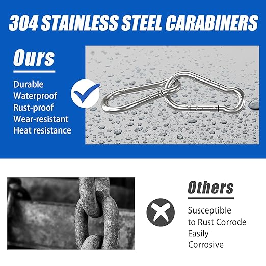 Large Carabiner Clip Hooks, 4pcs 6.2 inch Carabiners Heavy Duty, 304 Stainless Steel Spring Snap Hook Fits Camping Hanging Hiking Weight Lifting, Metal Clips for Rope or Chain