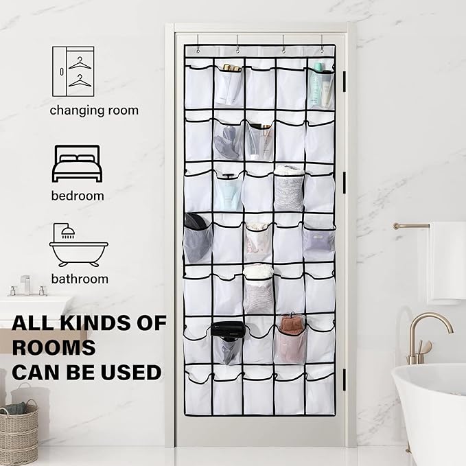 Teikou 35Large Pockets Over The Door Shoe Organizer, Mesh Pockets Shoe Holder Rack, Capacity hanging shoe organizer，door shoe rack With 4 Metal Hook.