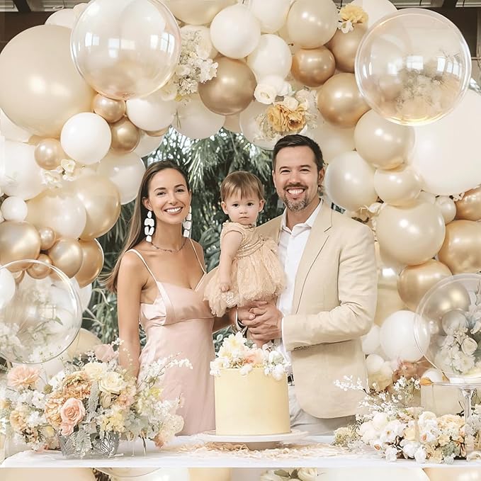 White and Gold Balloon Arch Kit, 128pcs Gold and White Balloon Garland with Chrome Gold White Sand Beige Cream Balloons Garland Kit for Wedding Bridal Shower Birthday Party Gender Reveal Decorations