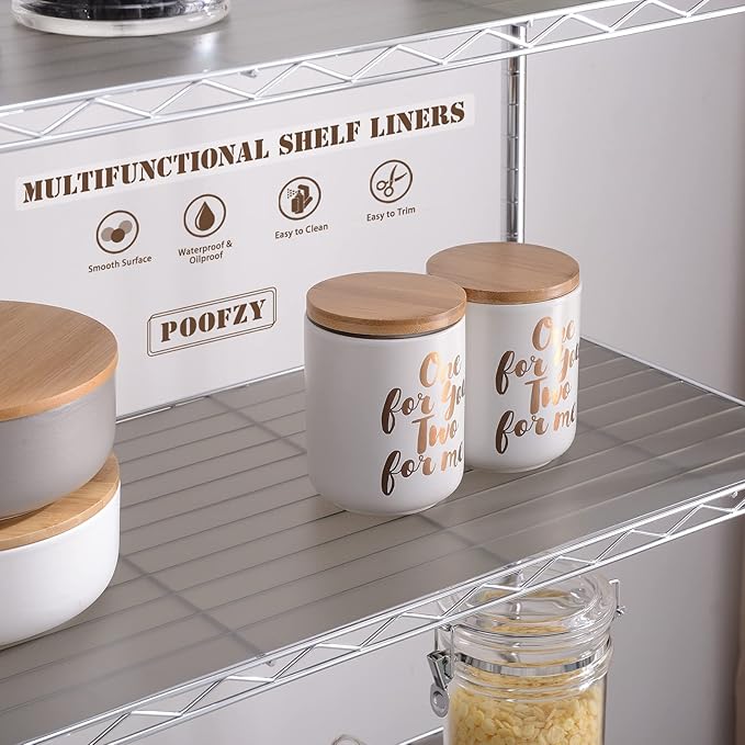 Poofzy Wire Shelf Liner 14" X 30", Non-Adhesive Plastic Shelf Liners for Wire Shelving, Waterproof Protector Mats (4PK, Gray)
