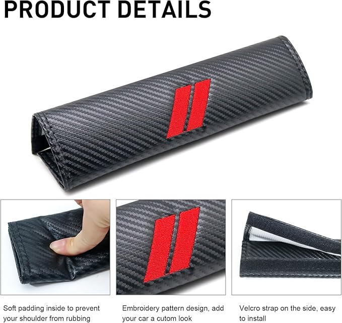 for Challenger Seat Belt Covers for Charger Seat Belt Pads for Dodge Accessories Durango Journey Car Seatbelt Covers Leather Seatbelt Shoulder Strap Cushion (2 Pcs, Red Stitches)