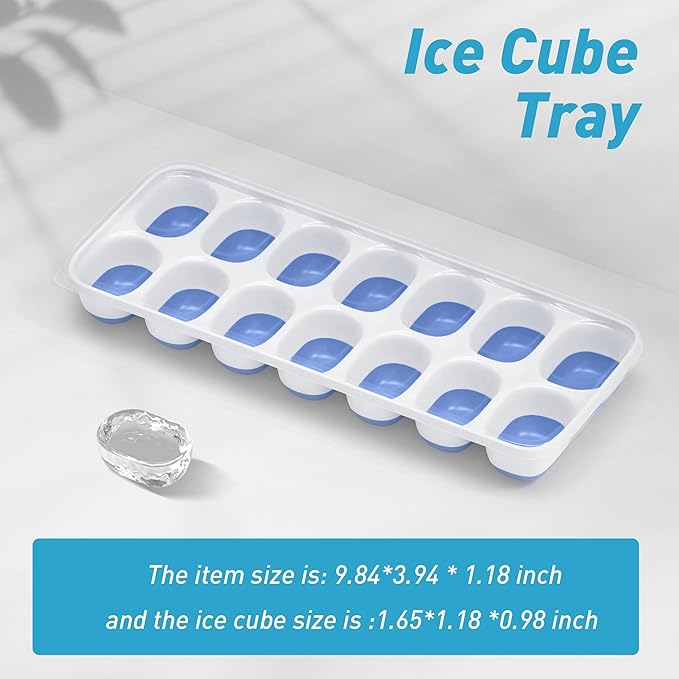 Ice Cube Tray with Lid, 4 Packs 56 Cubes Durable Stackable Ice Cube Trays for Freezer with Removable Lids, Easy-Release Plastic & Silicone Ice Tray for Cocktail, Coffee