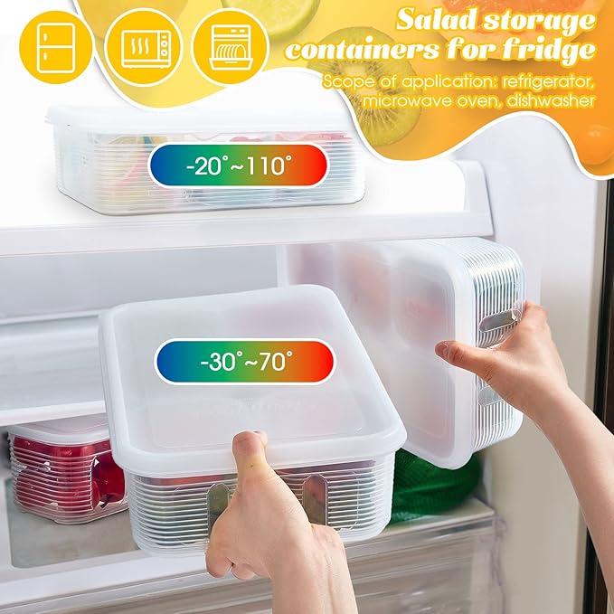 Rtteri 2 Sets Fridge Organizer Divided Serving Tray with Lid Yakumi Pans Seasoning Condiment Container Stackable Refrigerator Organizer with Airtight Lids No Bpa for Veggies, Fruit, Herbs, Spices
