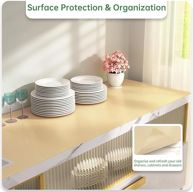 Shelf and Drawer Liner for Kitchen Cabinet, Non-Adhesive 12in x 120in Waterproof Durable Thickened EVA Material Easy-to-Cut Contact Paper Non Slip Mat for Refrigerator, Cupboard, Dresser
