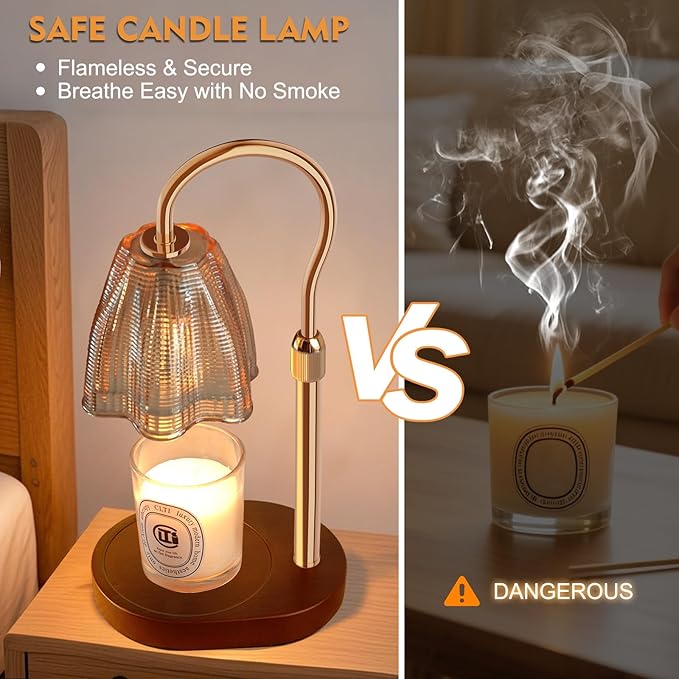 Candle Warmer Lamp with Timer & Dimmer, Candle Warmer Height Adjustable, Fits All Jar Scented Candles, Candle Lamp with 3 Bulbs, Charming Gift Box with Ribbon for Gifting