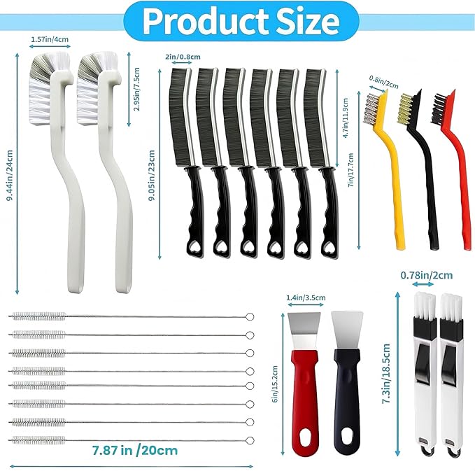 23Pcs Crevice Cleaning Brush Set, Hard Bristle Scrub Brushes Tools for Deep Cleaning Gap, Multifunctional Grout Brush for Tile Lines, Sliding Door, Sill, Shutter, Bottle, Corner, Sink, Teapot