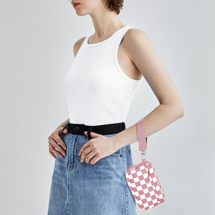 Checkered Wristlet Wallets for Women, RFID Wallet Crossbody with 4 Zippers, Credit Card Holder Cell Phone Organizer